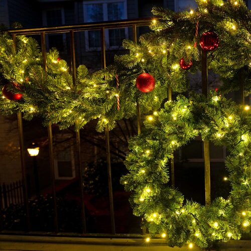9' x 14" Oregon Fir Prelit Commercial LED Holiday Garland, 100 Warm White Lights
