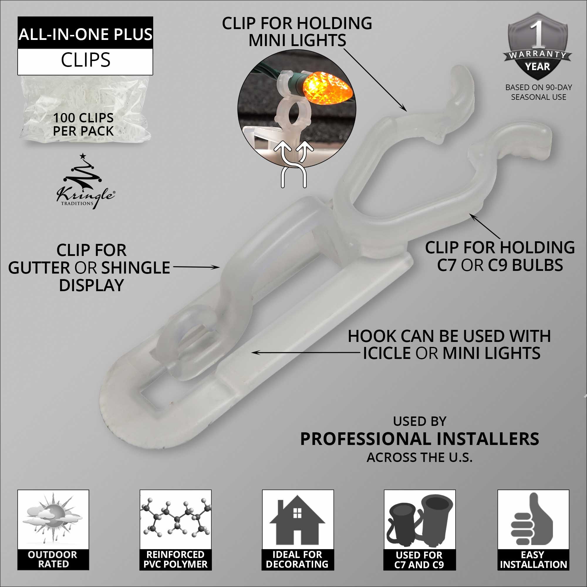 110 Weihnachtslicht-Clips All-in-One – Für Dachrinnen, Schindeln, C7/C9 Lichter, Eiszapfen-Lichter