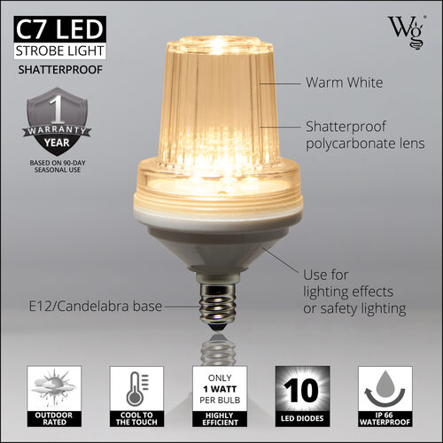 Wintergreen Lighting&reg C7 130V Strobe / Commercial Twinkle Warm White LED Bulbs