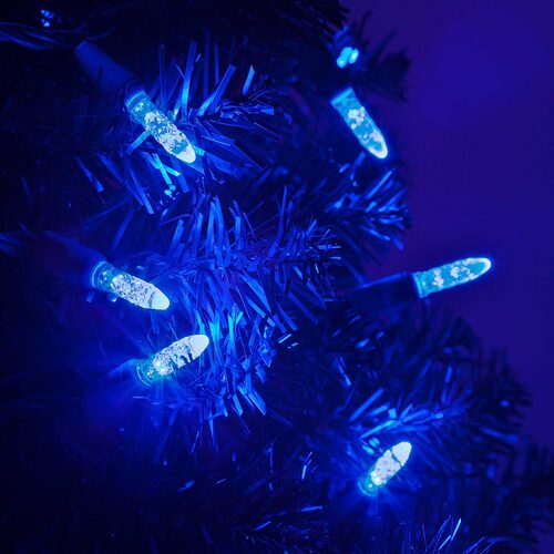70 M5 Blue LED Lights, Green Wire, 4" Spacing