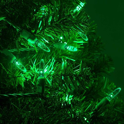 70 M5 Green LED Lights, Green Wire, 4" Spacing