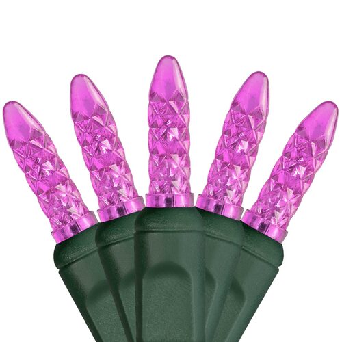 70 M5 Pink LED Lights, Green Wire, 4" Spacing