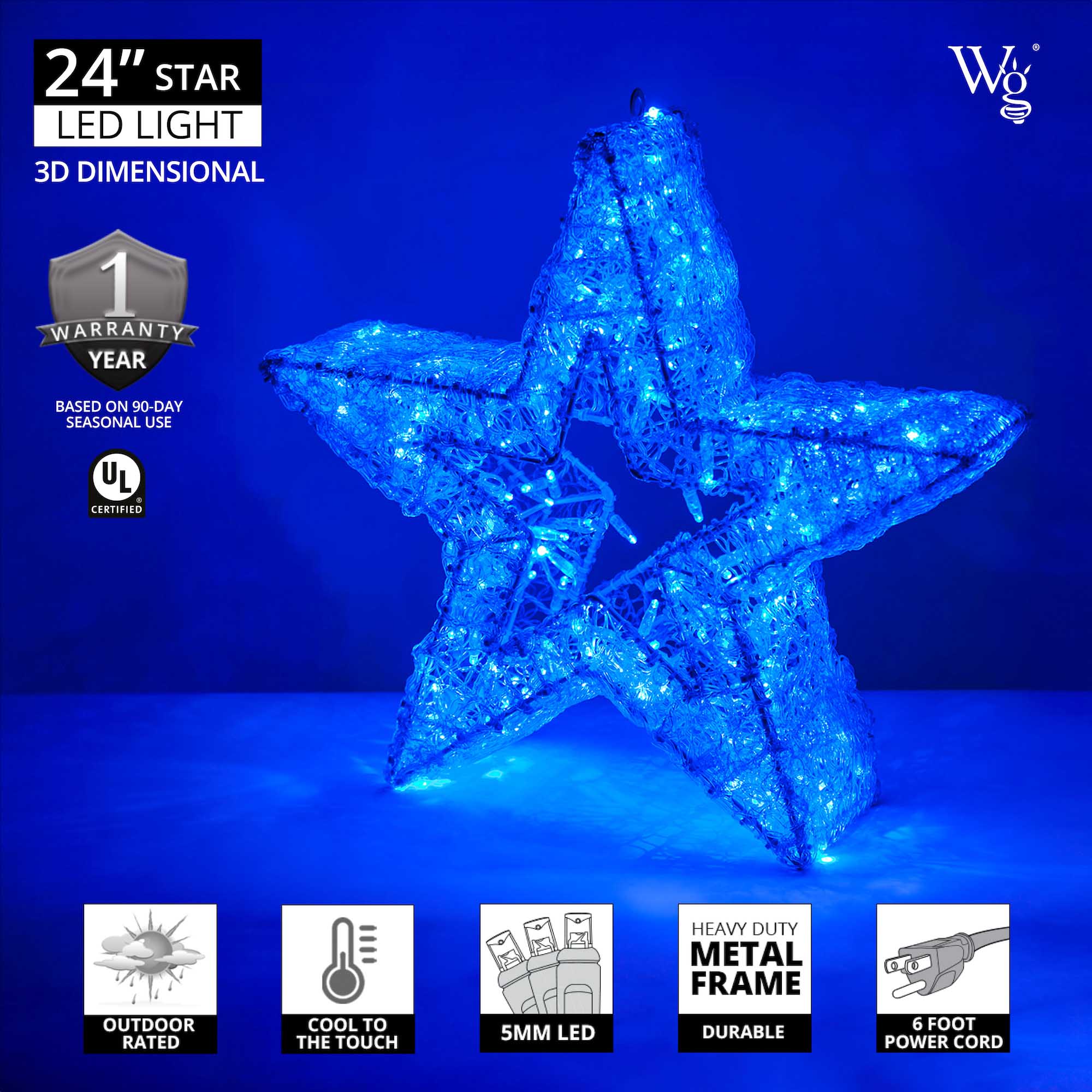 Wintergreen Lighting&reg LED Five Point Dimensional Star, Blue