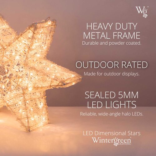 24" Wintergreen Lighting LED Dimensional Six Point Star, Warm White Lights