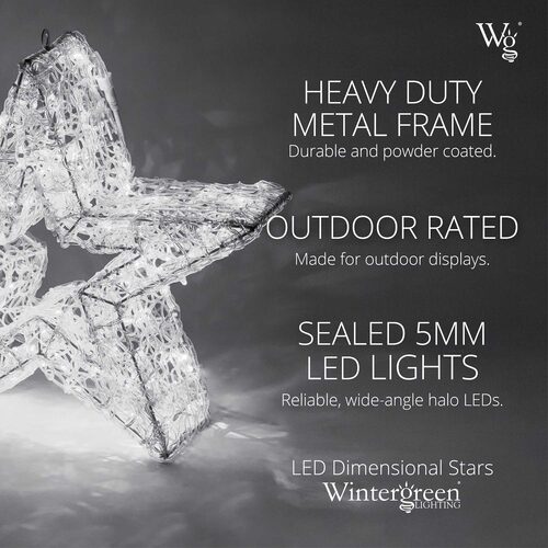 24" Wintergreen Lighting LED Five Point Dimensional Star, Cool White Lights