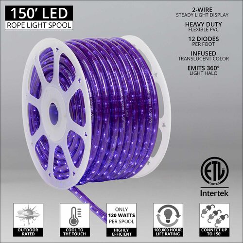 Purple LED Rope Light, 150 ft