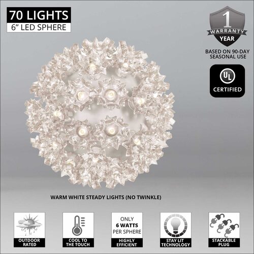6" Warm White LED Starlight Sphere, 70 Lights