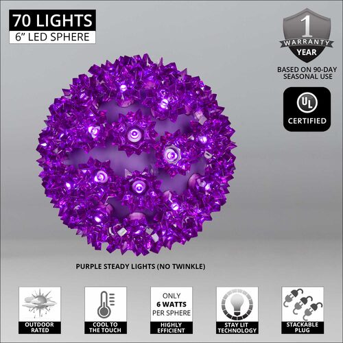 6" Purple LED Starlight Sphere, 70 Lights