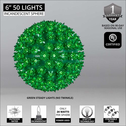 6" Green Starlight Sphere, 50 Lights