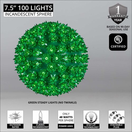 7.5" Green Incandescent Starlight Sphere, 100 Lights