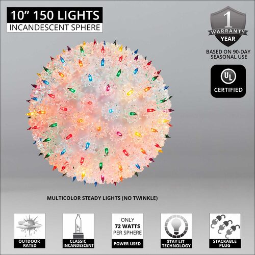10" Multicolor Incandescent Starlight Sphere, 150 Lights