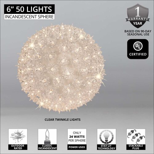 6" Twinkle Starlight Sphere, 50 Clear Lights