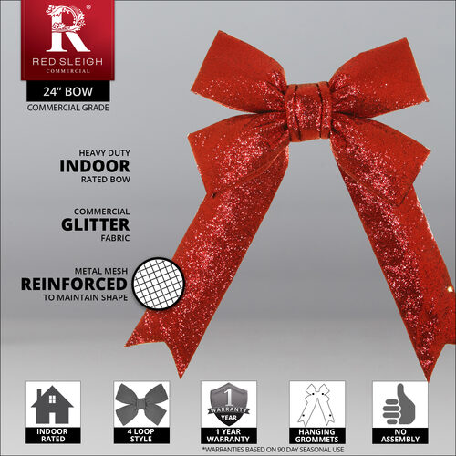 24" Red Decorative 3D Glitter Bow