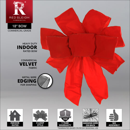 18" Red Puff Velvet 9-Loop Indoor Christmas Bow