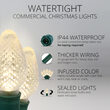 25 C7 Warm White Commercial LED Lights, Green Wire, 12" Spacing