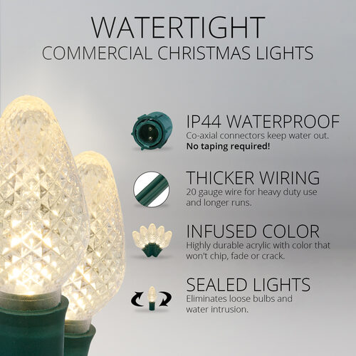 Commercial C7 Twinkle Warm White LED Christmas Lights on Green Wire -  Wintergreen Corporation