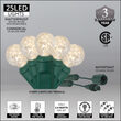 25 G12 Warm White Commercial LED String Lights, Lights, Green Wire, 4" Spacing