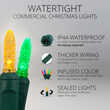 25 M5 Multi Color Commercial LED Lights, Green Wire, 4" Spacing