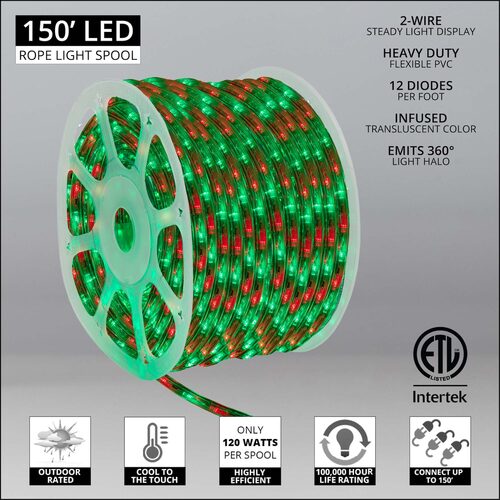 Green, Red LED Rope Light, 150 ft