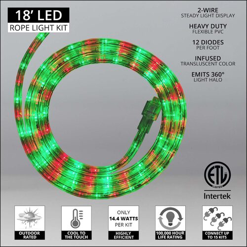 Green, Red LED Rope Light, 18 ft