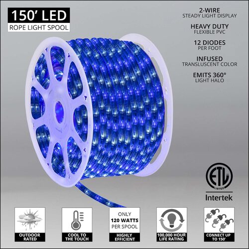 Blue, Cool White LED Rope Light, 150 ft