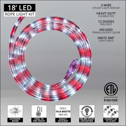 Cool White, Red LED Rope Light, 18 ft