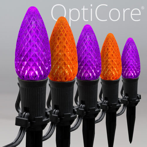 C9 Amber / Purple OptiCore Halloween LED Pathway Lights, 100 Lights, 4.5 Inch Stakes, 100'
