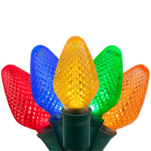25 C7 Multi Color LED Christmas Lights, Green Wire, 8" Spacing