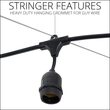 E26 - Medium Light Patio Stringer with Drops, 330' Length, 24" Spacing, 10 Amp SJTW Black Wire, Commercial Grade