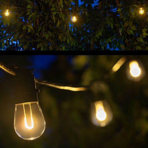 15' Warm White FlexFilament TM Shatterproof LED Patio String Light Set with 10 S14 Bulbs on Black Wire