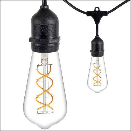 15' FlexFilament TM LED Patio String Light Set with 10 5W ST64 Edison Bulbs on Black Wire, with Drops