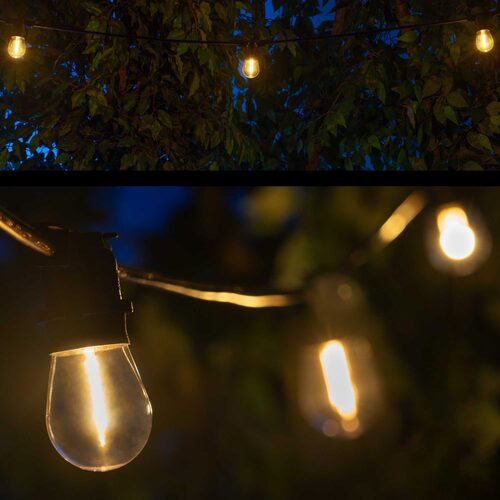 15' Warm White Straight Filament Shatterproof LED Patio String Light Set with 10 S14 Bulbs on Black Wire