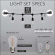 15' Warm White Straight Filament Shatterproof LED Patio String Light Set with 10 S14 Bulbs on Black Wire, with Drops