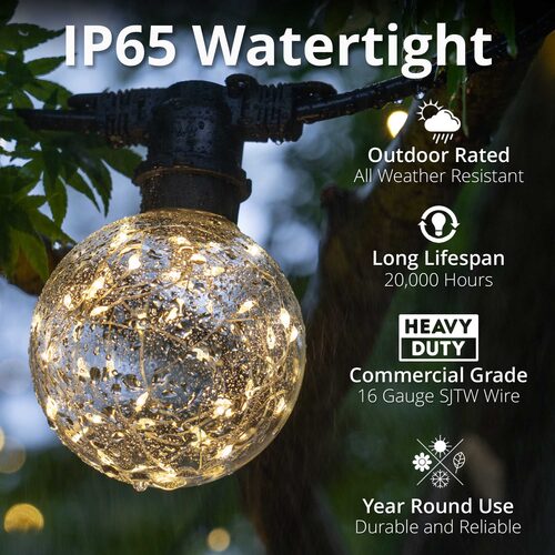 15' Warm White LEDimagine TM Patio String Light Set with 10 G95 Fairy Light Bulbs on Black Wire