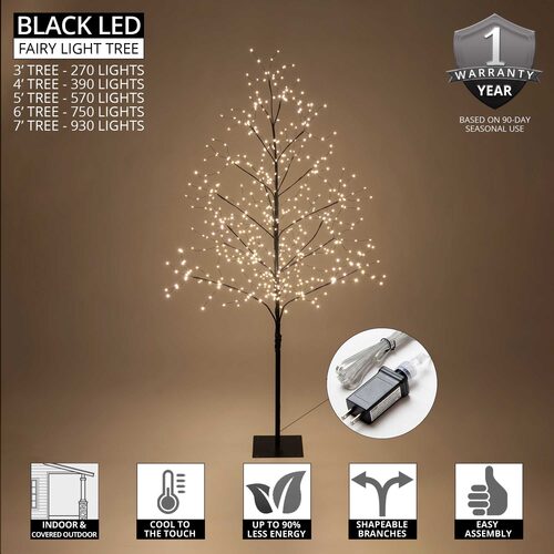 3' Black Fairy Light Tree, Warm White LED