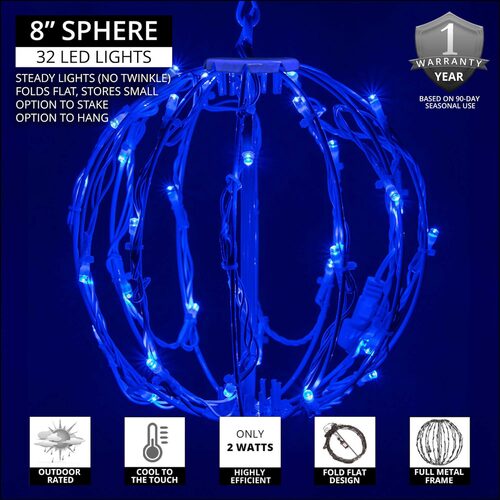 8" Blue LED Light Ball, Fold Flat White Frame