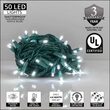 50 Kringle Traditions 5mm Cool White LED Christmas Lights, Green Wire, 6" Spacing, Balled Set