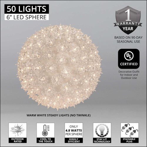 6" Warm White T5 LED Starlight Sphere, 50 Lights