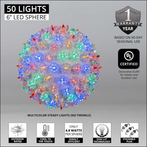 6" Multicolor T5 LED Starlight Sphere, 50 Lights