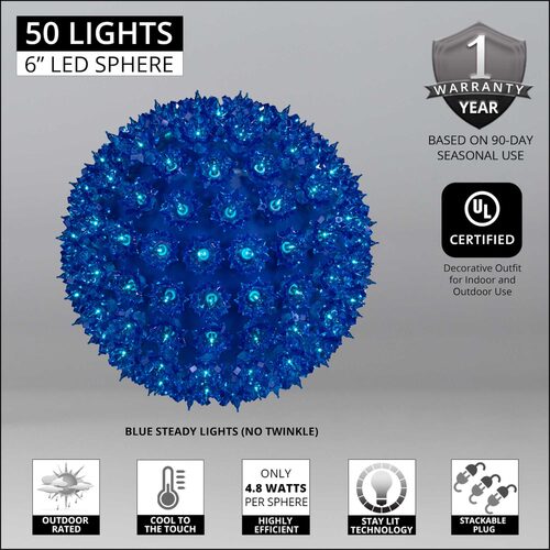 6" Blue T5 LED Starlight Sphere, 50 Lights