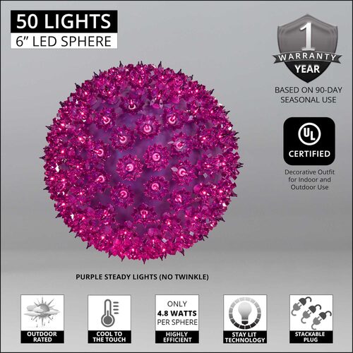 6" Purple T5 LED Starlight Sphere, 50 Lights