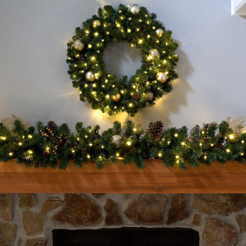 24" Commercial Oregon Fir Prelit Wreath, 50 Warm White LED 5mm Lights