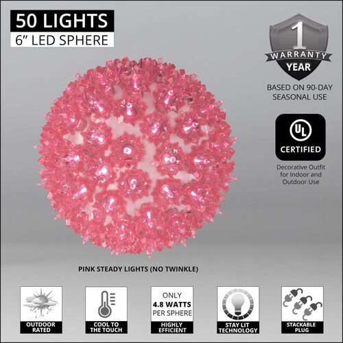 6" Pink T5 LED Starlight Sphere, 50 Lights