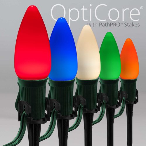 C9 Multicolor Smooth OptiCore Christmas Pathway Lights, 25 Lights, 5 Inch PathPRO Stakes, 25'