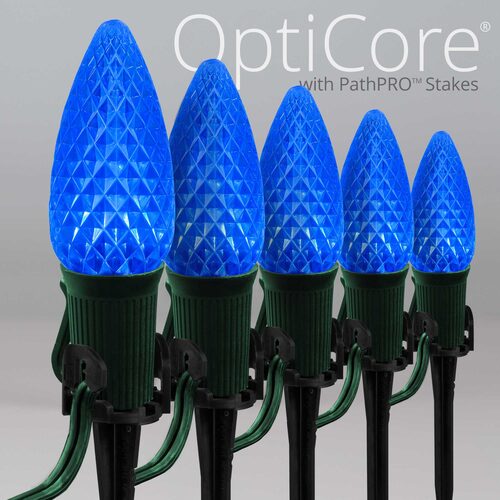 C9 Blue OptiCore Christmas LED Pathway Lights, 25 Lights, 4.5 Inch Stakes, 25'