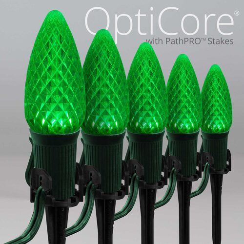 C9 Green OptiCore Christmas LED Pathway Lights, 25 Lights, 4.5 Inch Stakes, 25'