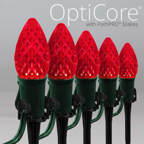 C7 Red OptiCore Christmas Pathway Lights, 25 Lights, 25'