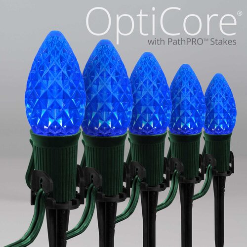 C7 Blue OptiCore Christmas LED Pathway Lights, 25 Lights, 4.5 Inch Stakes, 25'