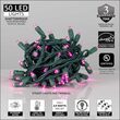 50 5mm Pink LED Christmas Lights, Green Wire, 6" Spacing