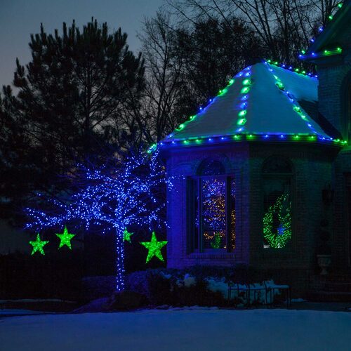 50 5mm Blue LED Christmas Lights, Green Wire, 6" Spacing